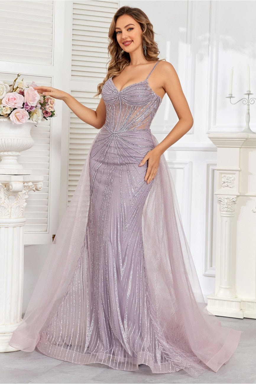 Prom Dresses Prom Fitted Long Formal Beaded Overskirt Evening Gown Lavender