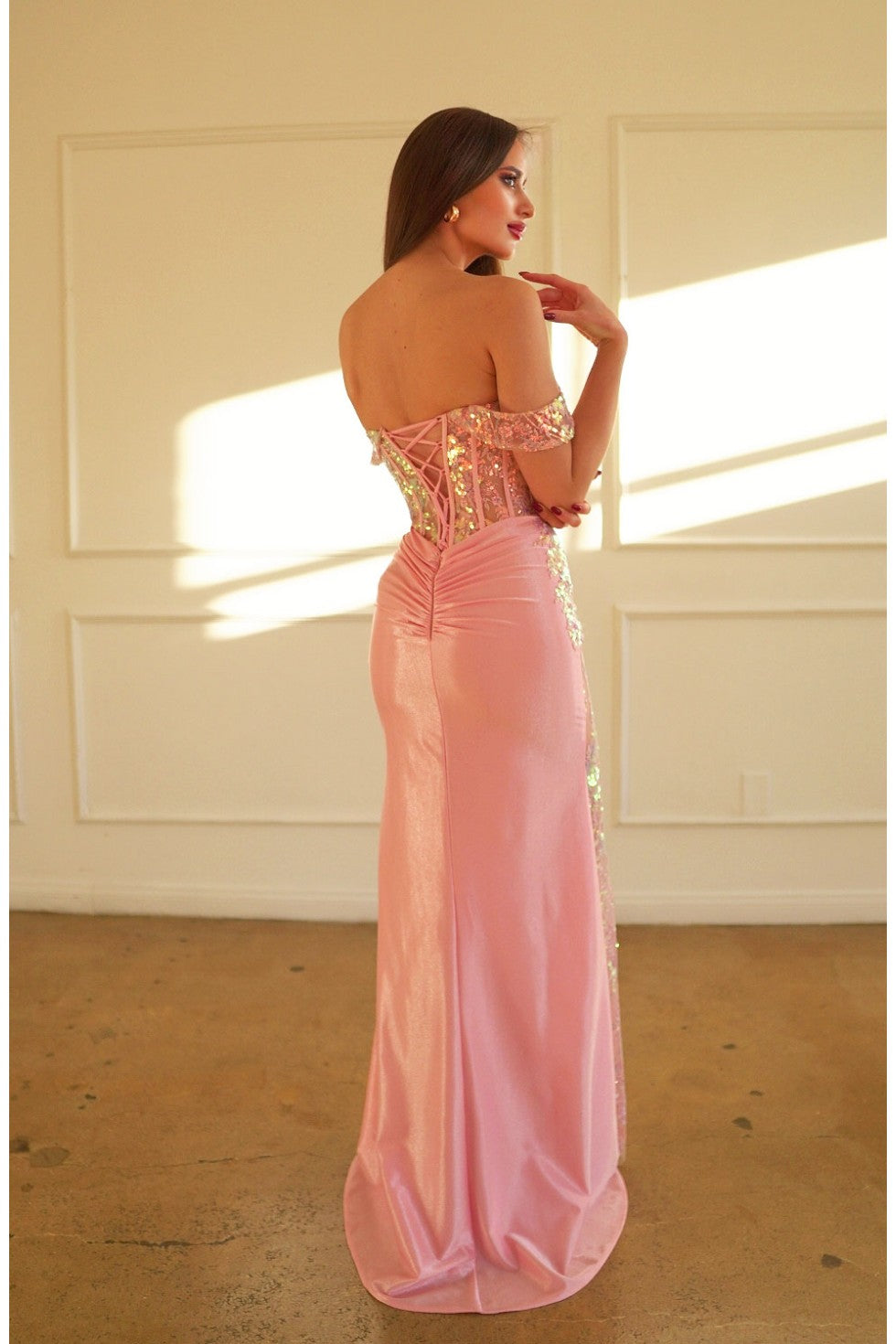 Prom Dresses Long Fitted Formal Lace Applique Prom Dress Pink