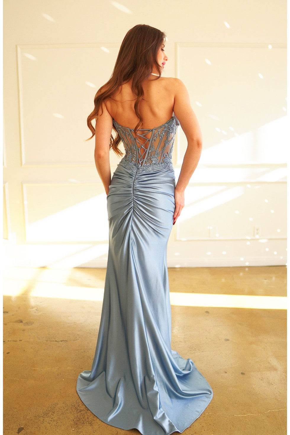 Prom Dresses Long Formal Prom Pleated Dress Dusty Blue