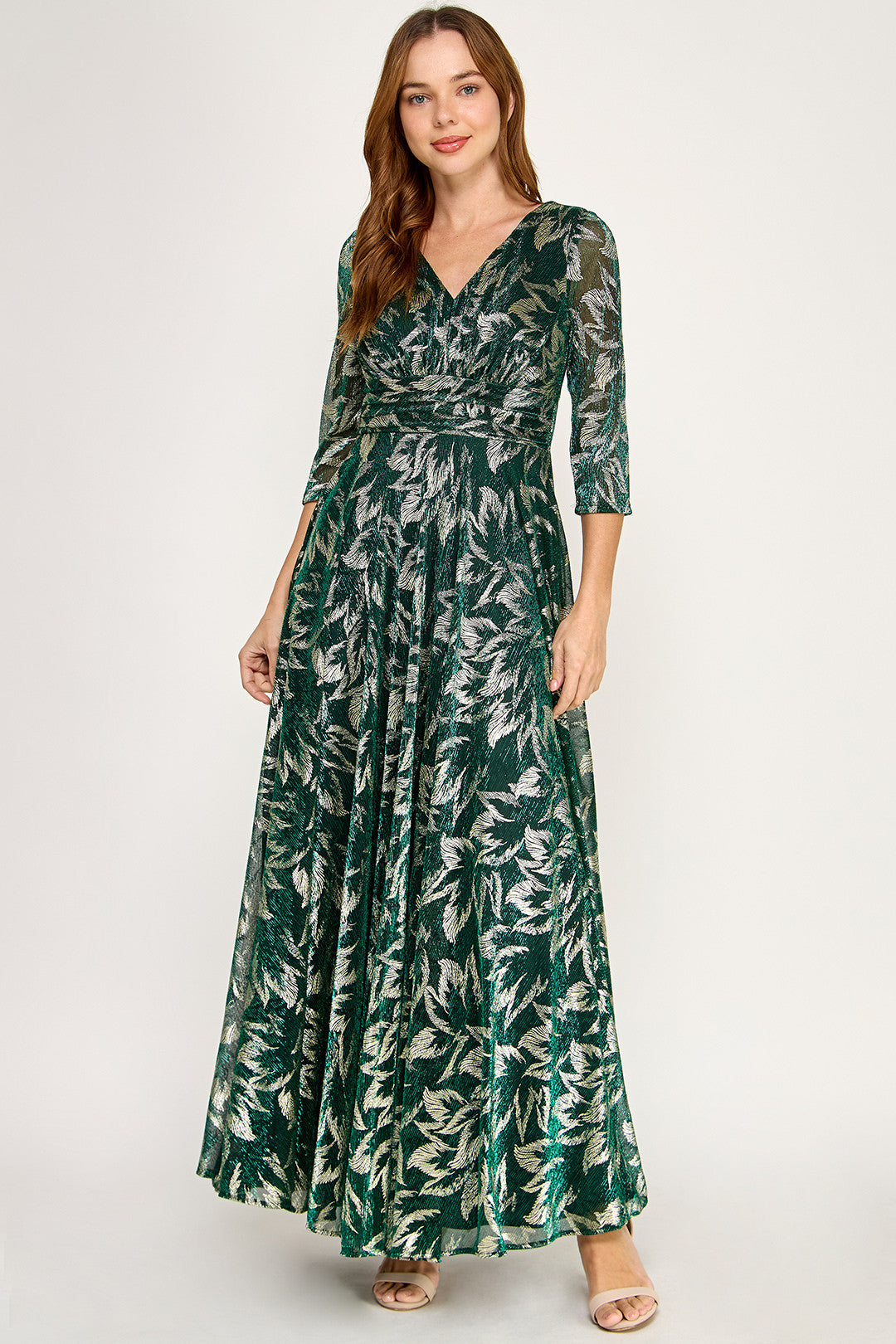V-Neck Floor-Length Mesh Evening A-Line Lenovia 3125