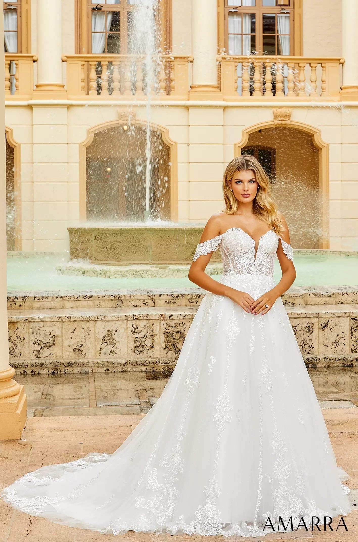 Wedding Dresses Long A Line Sequin Lace Bridal Wedding Dress Amarra 84373 Ivory/Ivory