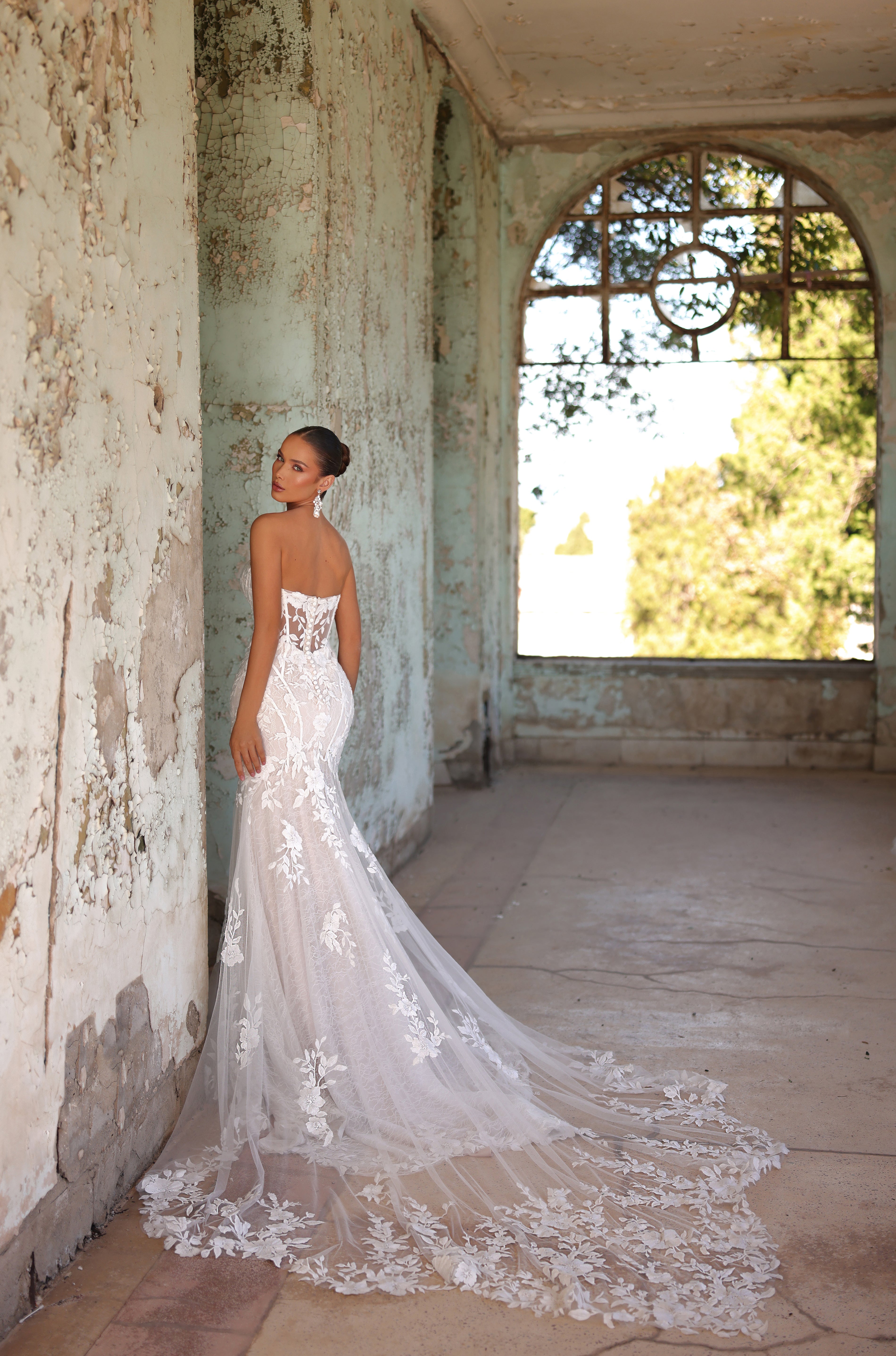Wedding Dresses Long Floral Applique Mermaid Wedding Dress Amarra 89107 Ivory/Nude