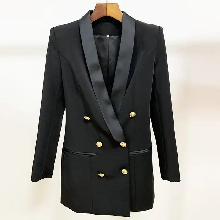 Blazer Jacket Women's Lion Buttons Double Breasted Long Brazer
