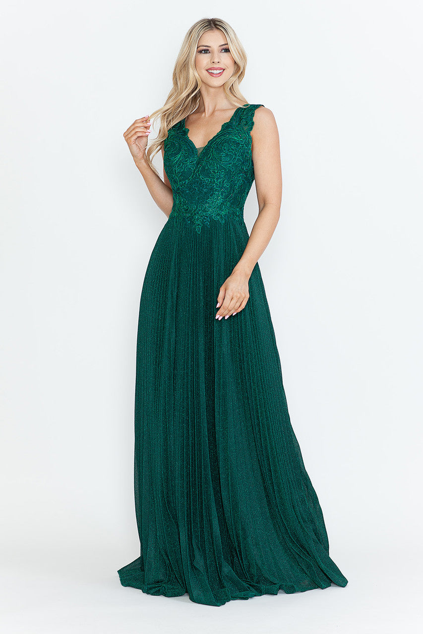 Mother of the Bride Dresses Pleated Long Formal Mother of the Bride Dress Lenovia 8341 Hunter Green-Mesh-8341-Pleated