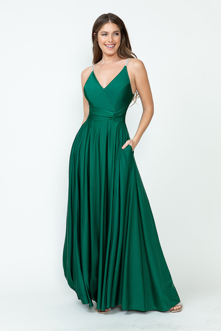 Formal Dresses A Line Formal Slit Long Prom Dress Lenovia 5275 Hunter Green-Satin-5275-A Line