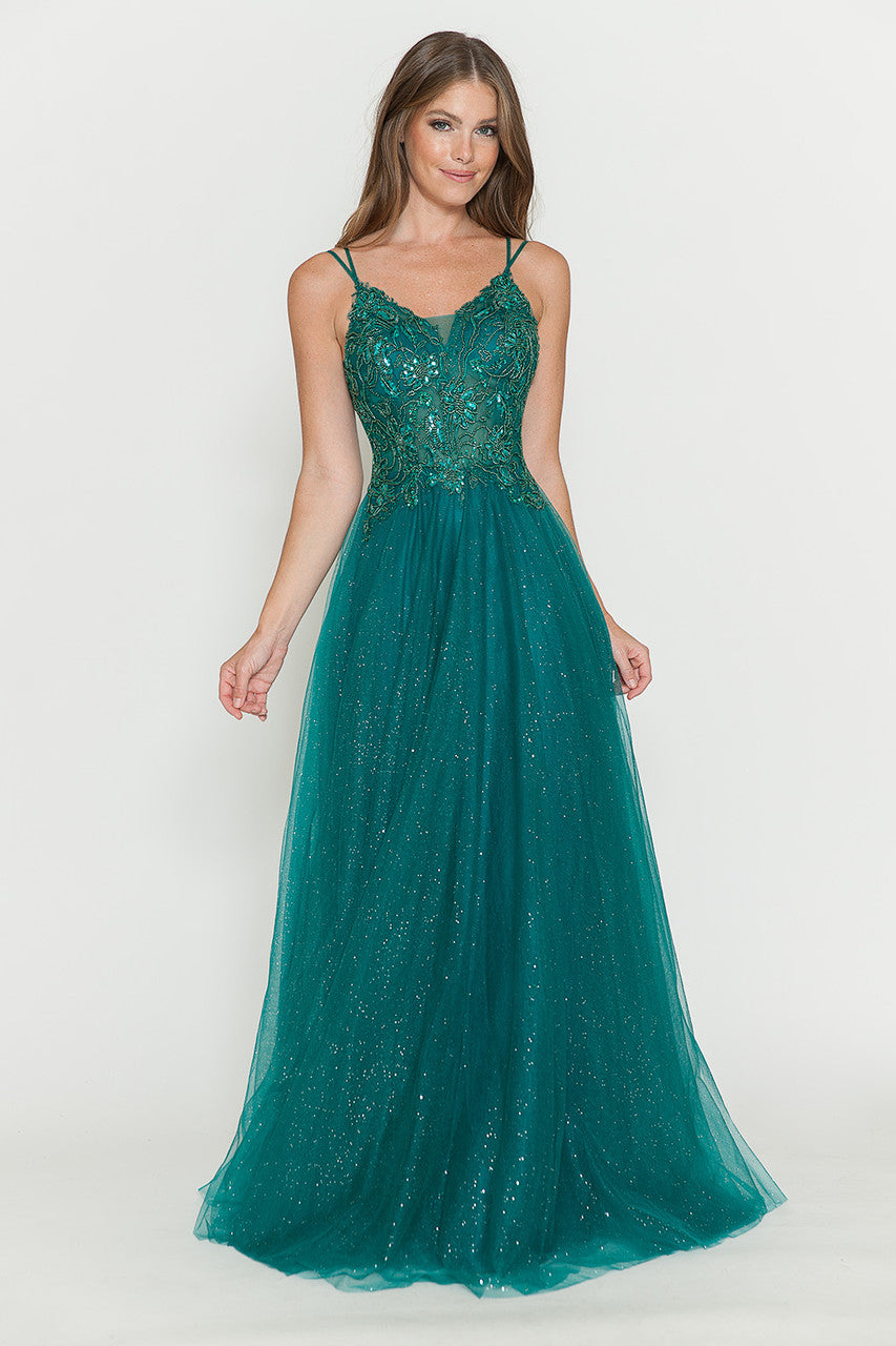 Prom Dresses Long Beaded Sequin Formal Prom Dress Lenovia 8183 Hunter Green-Tulle-8183-Beaded