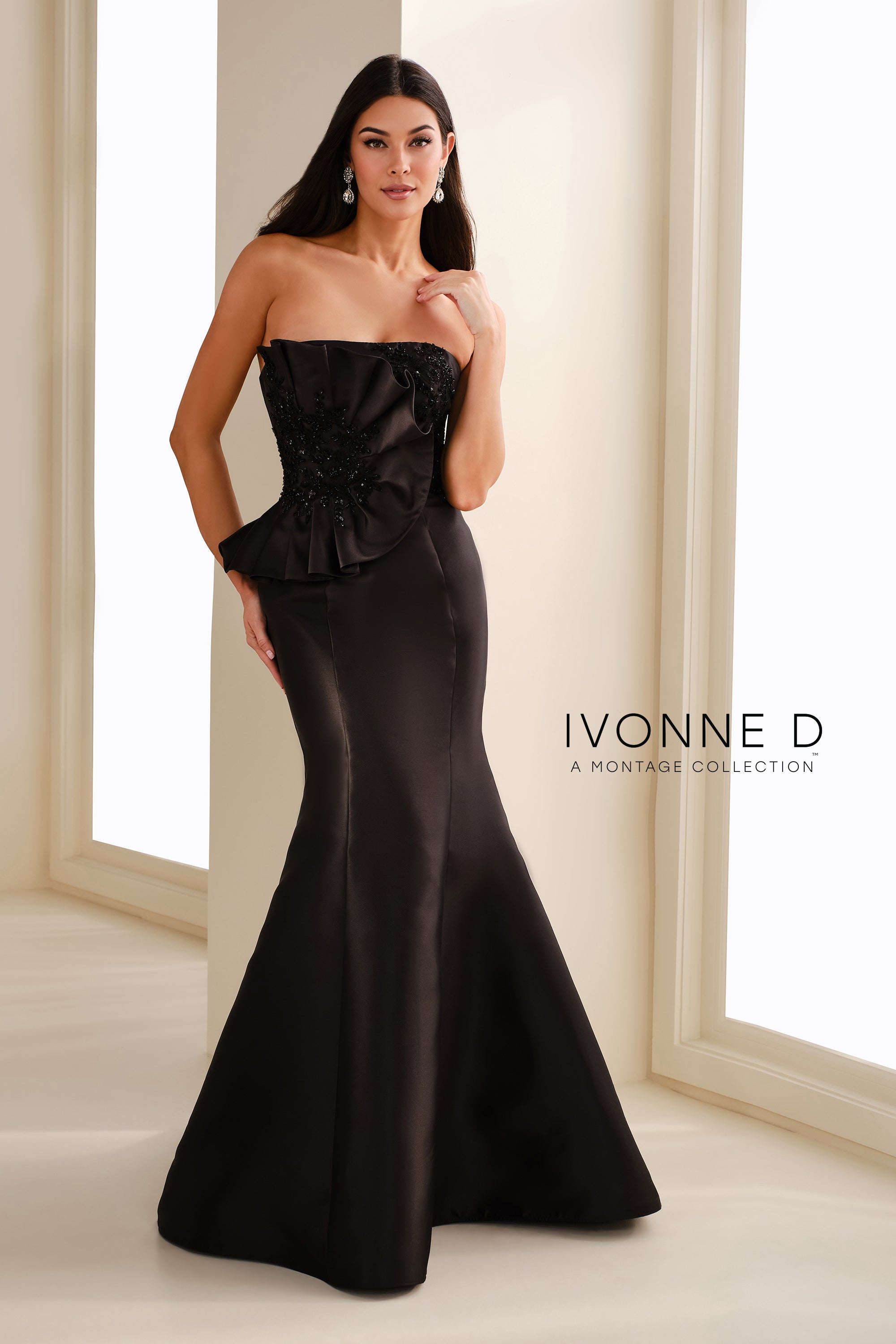 Formal Dresses Long Mermaid Formal Beaded Applique Dress Black