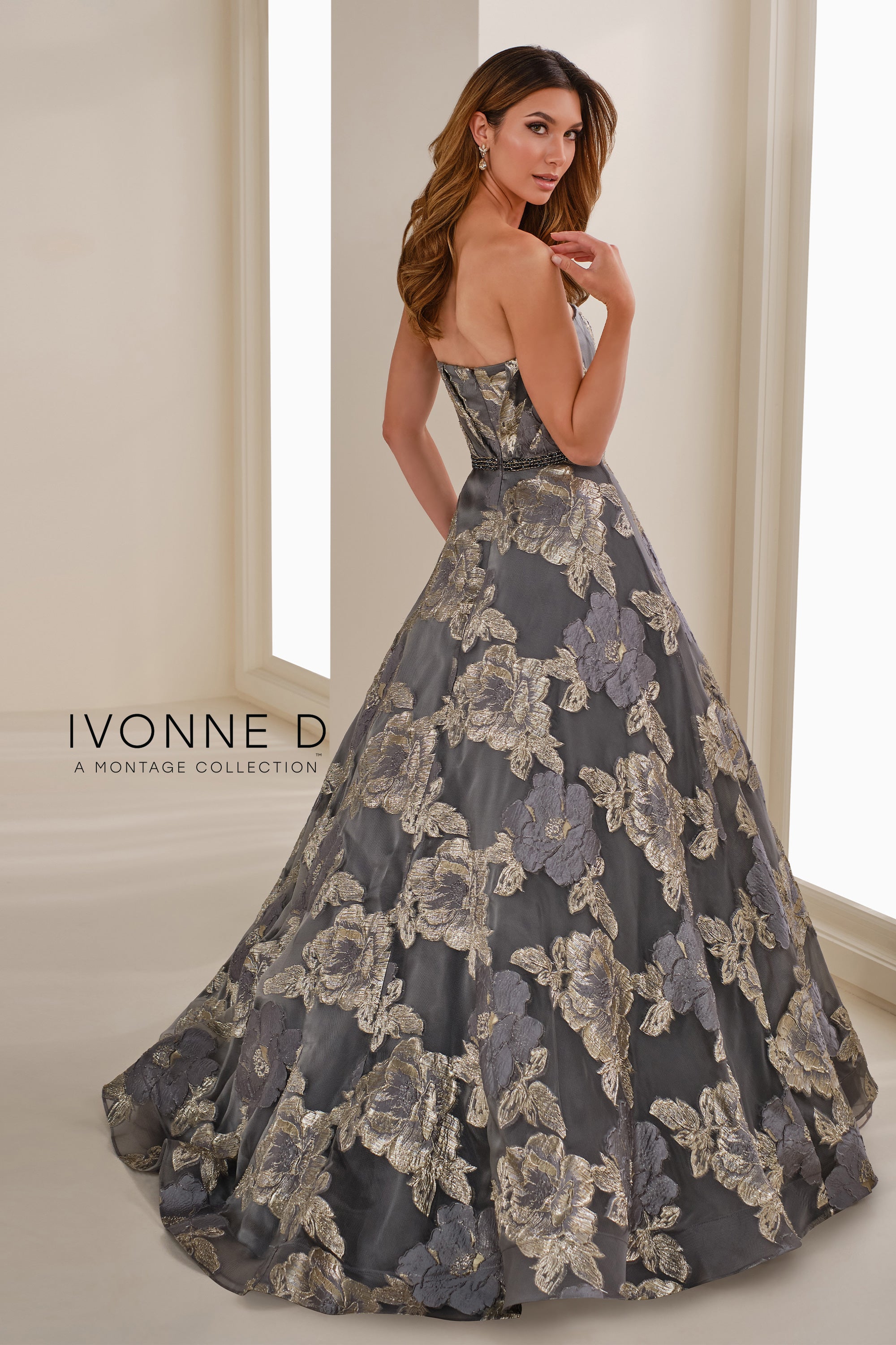 Formal Dresses Long Floral A Line Formal Evening Dress Charcoal/Gold