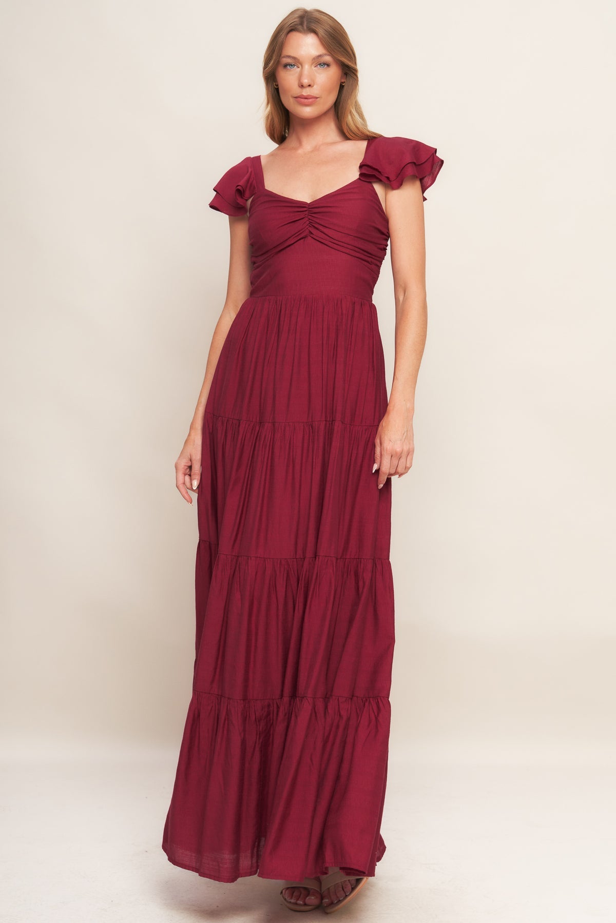 Formal Dresses Long Ruffle Formal A Line Evening Dress Flying Tomato ID19329 Deep Red
