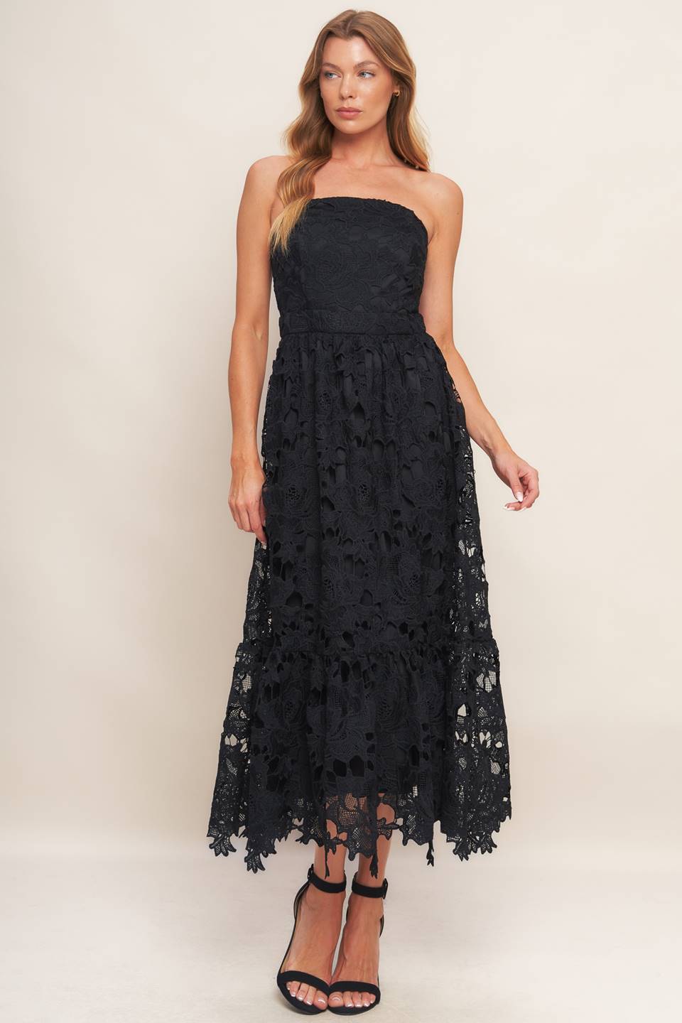 Cocktail Dresses Ruffle Lace Short Midi Cocktail Dress Black