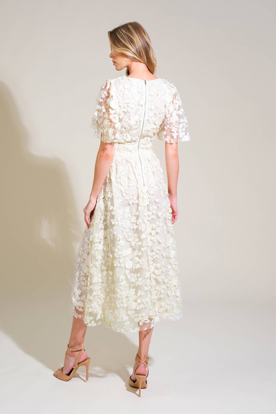 Cocktail Dresses Short Floral Lace Midi Cocktail Dress Vintage Cream
