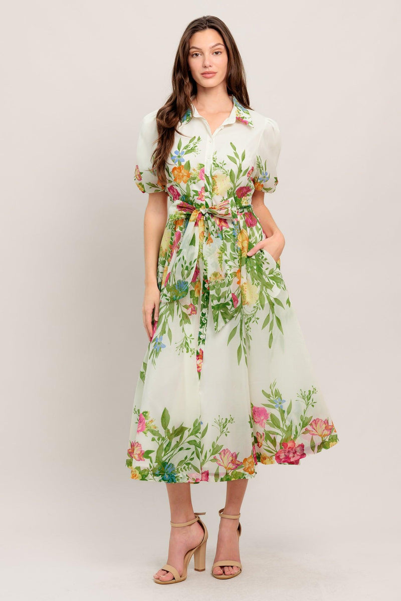 V-Neck Midi Crepe Garden Party A-Line Dress Flying Tomato ID21525