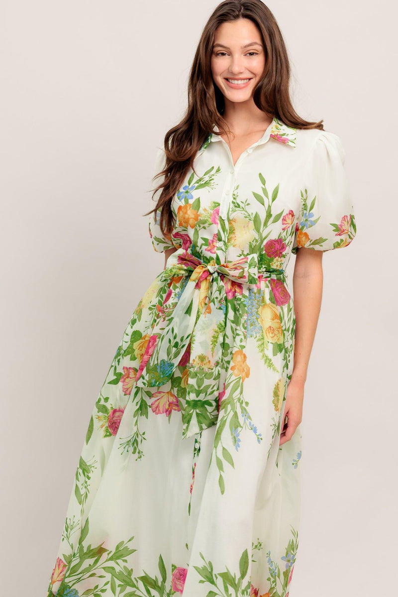 V-Neck Midi Crepe Garden Party A-Line Dress Flying Tomato ID21525