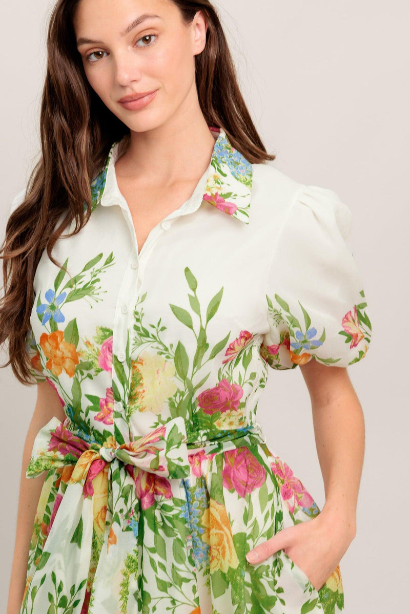 V-Neck Midi Crepe Garden Party A-Line Dress Flying Tomato ID21525