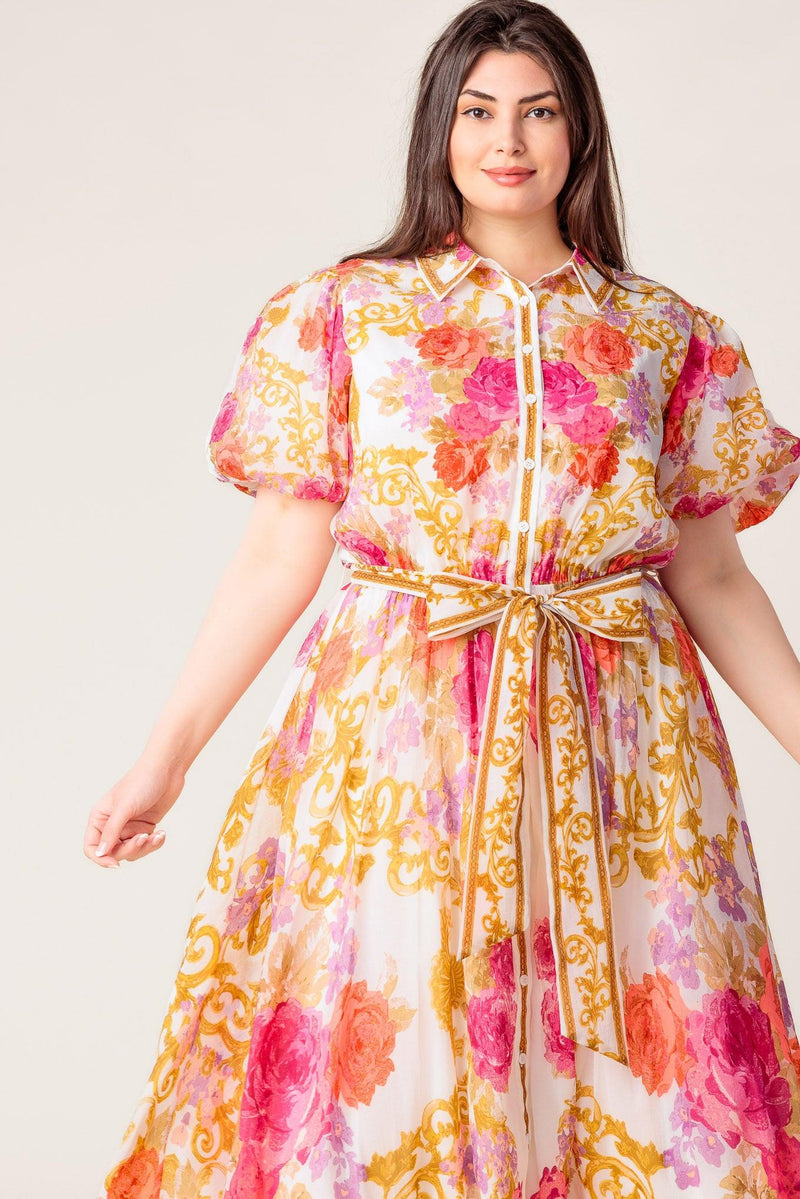 Crew-Neck Midi Organza Wedding Guest A-Line Dress Flying Tomato ID21563