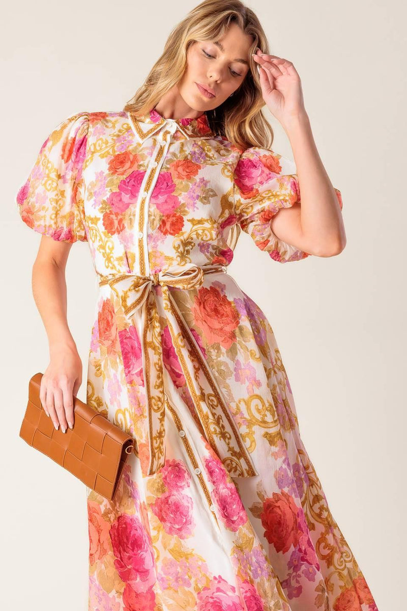 Crew-Neck Midi Organza Wedding Guest A-Line Dress Flying Tomato ID21563