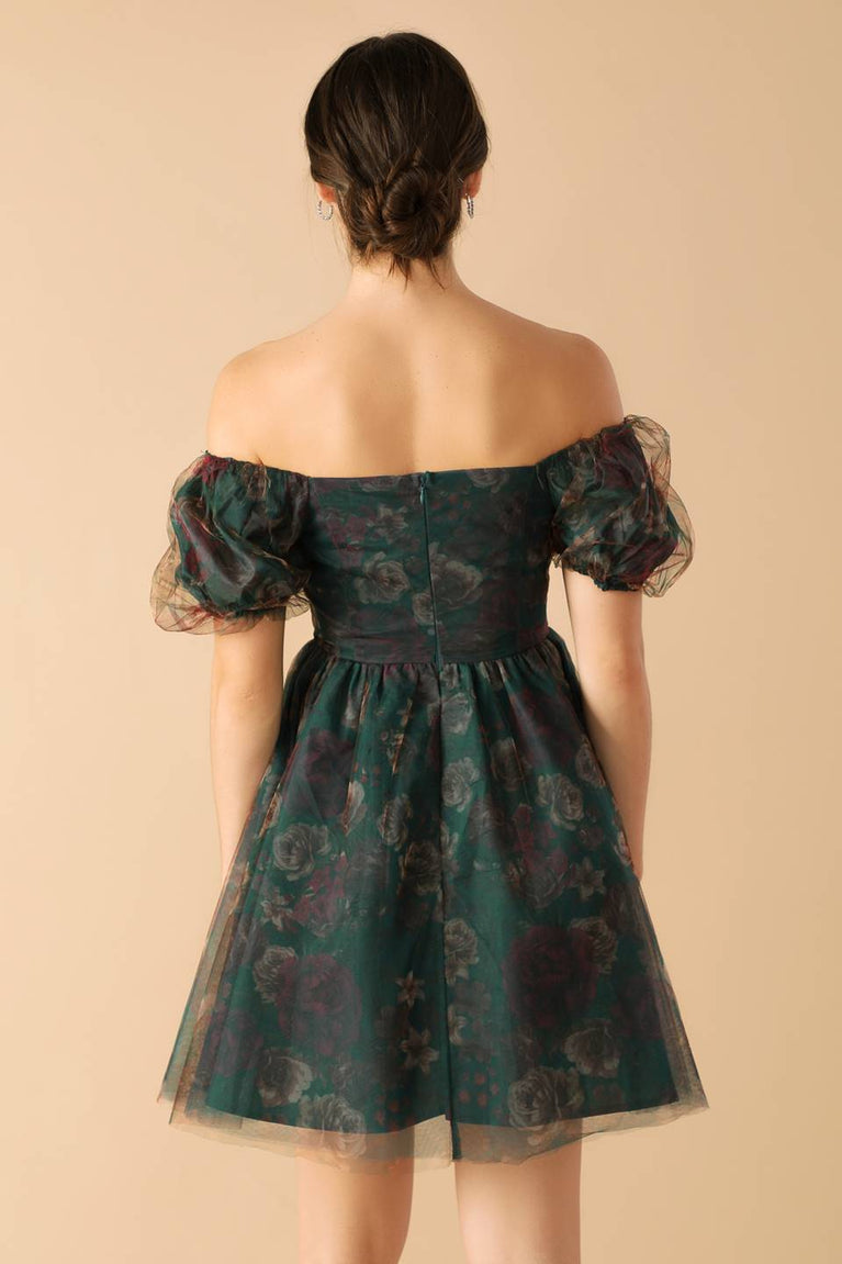 Cocktail Dresses Mini Print Floral Cocktail Evening Dress Flying Tomato ID21597 Teal