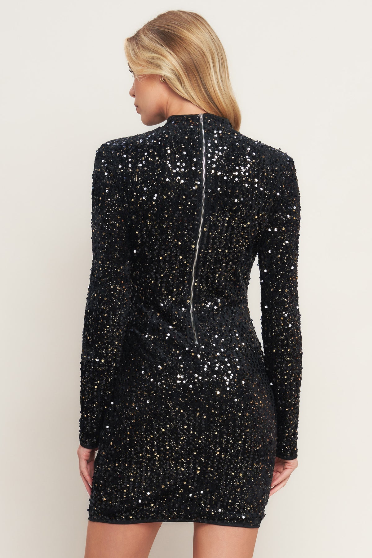 Cocktail Dresses Long Sleeve Sequin Short Fitted Mini Cocktail Dress Flying Tomato ID21672 Black