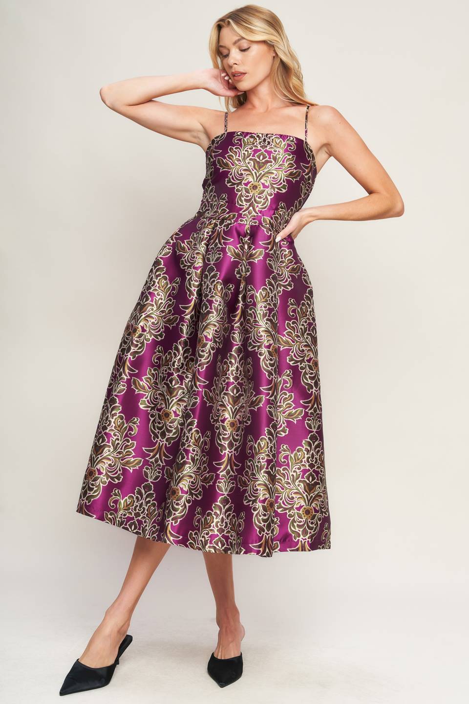 Cocktail Dresses Floral Print Midi Cocktail Dress Berry