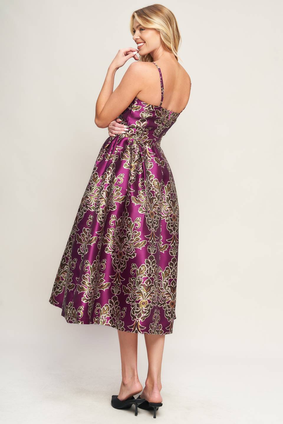 Cocktail Dresses Floral Print Midi Cocktail Dress Berry