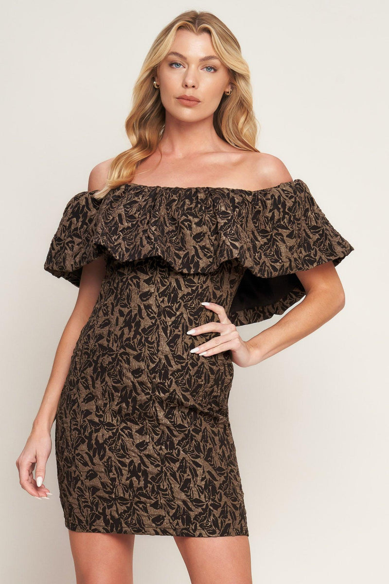 Off-the-Shoulder Mini Jacquard Cocktail Bodycon Flying Tomato ID21703