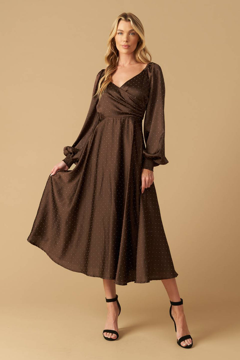 Cocktail Dresses Tea Length Cocktail Long Sleeve Formal Dress Flying Tomato ID21730 Brown