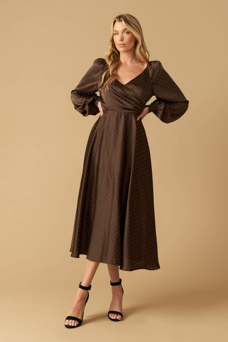 Cocktail Dresses Tea Length Cocktail Long Sleeve Formal Dress Flying Tomato ID21730 Brown