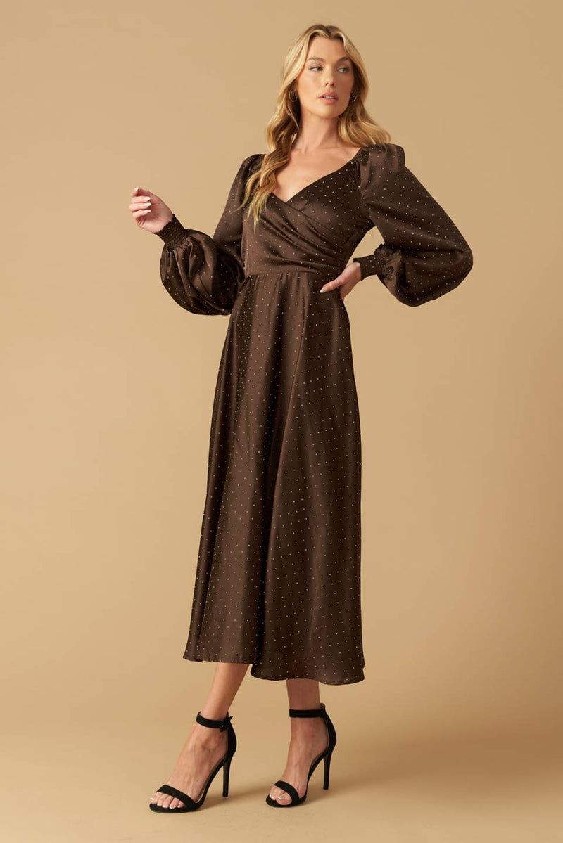 Cocktail Dresses Tea Length Cocktail Long Sleeve Formal Dress Flying Tomato ID21730 Brown