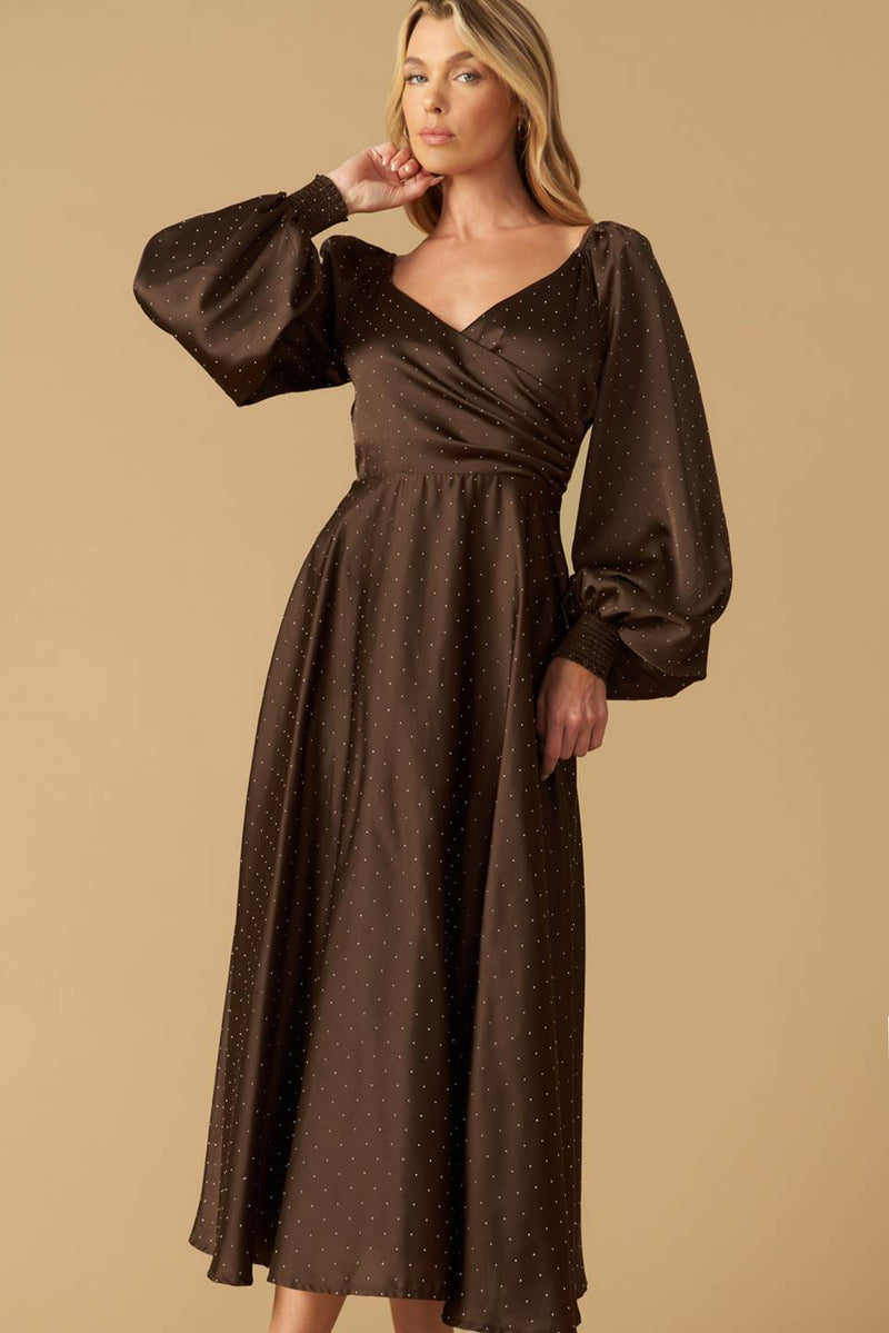 Cocktail Dresses Tea Length Cocktail Long Sleeve Formal Dress Flying Tomato ID21730 Brown