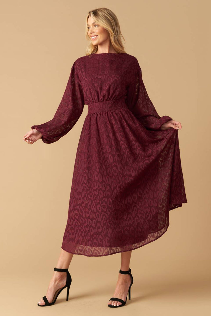 Cocktail Dresses A Line Midi Cocktail Long Sleeve Formal Dress Flying Tomato ID21771 Burgundy