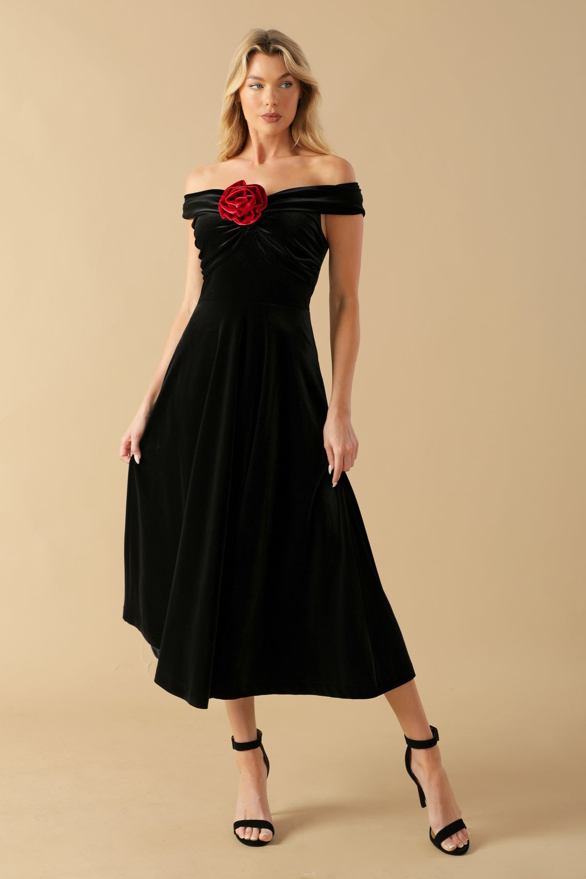 Cocktail Dresses Evening Cocktail Floral Tea Length Dress Flying Tomato ID21799 Black/Red