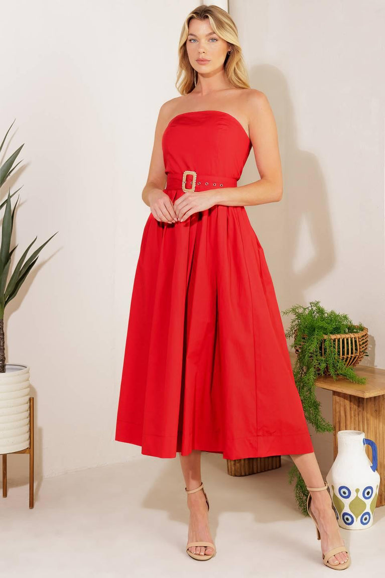 Strapless Straight Neck Midi Satin Cocktail A-Line Flying Tomato ID21958