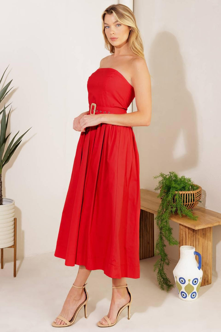 Strapless Straight Neck Midi Satin Cocktail A-Line Flying Tomato ID21958