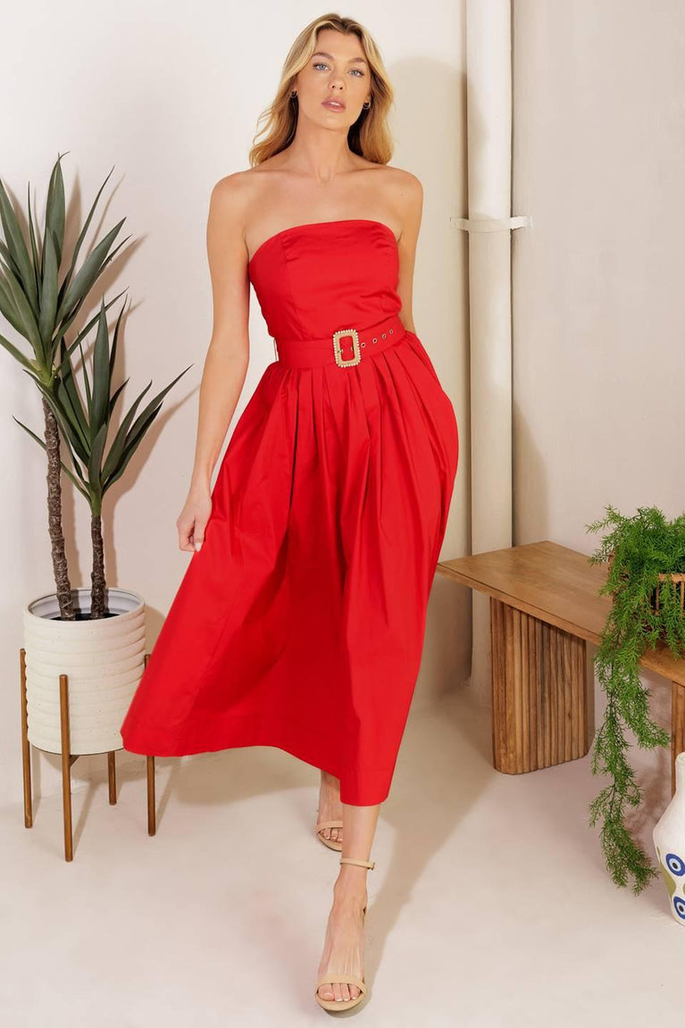 Strapless Straight Neck Midi Satin Cocktail A-Line Flying Tomato ID21958