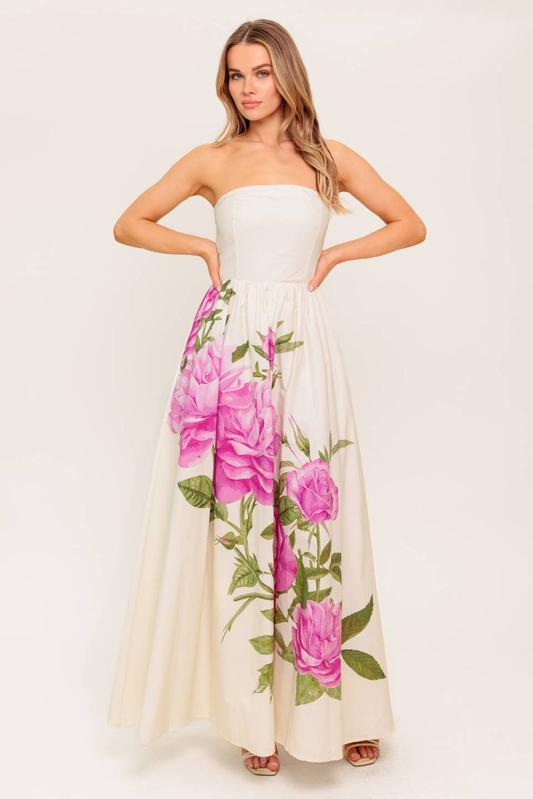 Prom Dresses Long Formal Floral Print A Line Prom Dress Flying Tomato ID22261 Ivory