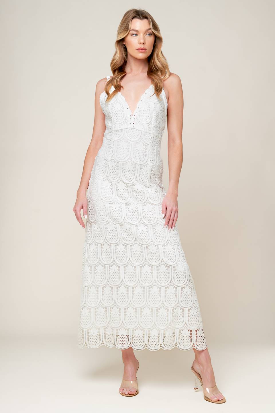 Wedding Dresses Tea Length Bridal Wedding Lace Dress Flying Tomato ID22311 Off White
