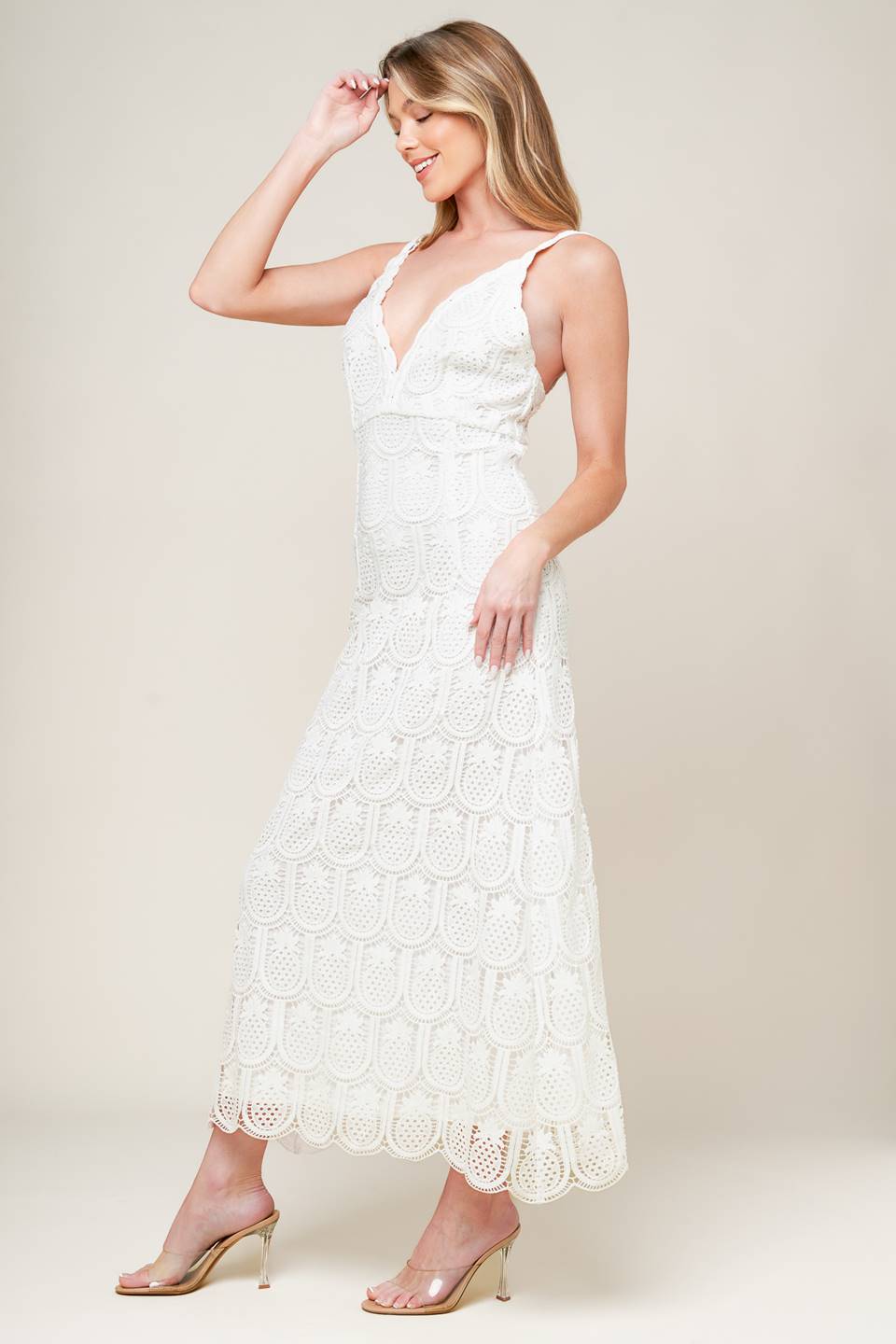 Wedding Dresses Tea Length Bridal Wedding Lace Dress Flying Tomato ID22311 Off White