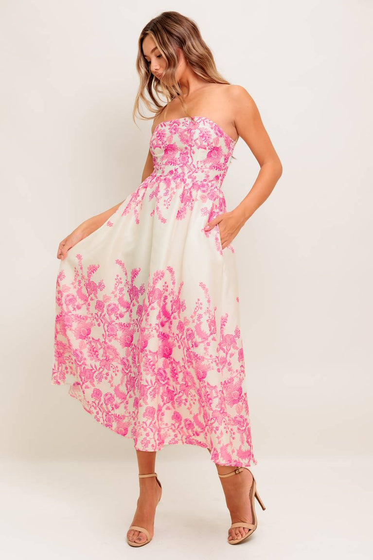 Cocktail Dresses Floral Print A Line Midi Short Cocktail Dress Flying Tomato ID22555 Ivory Pink