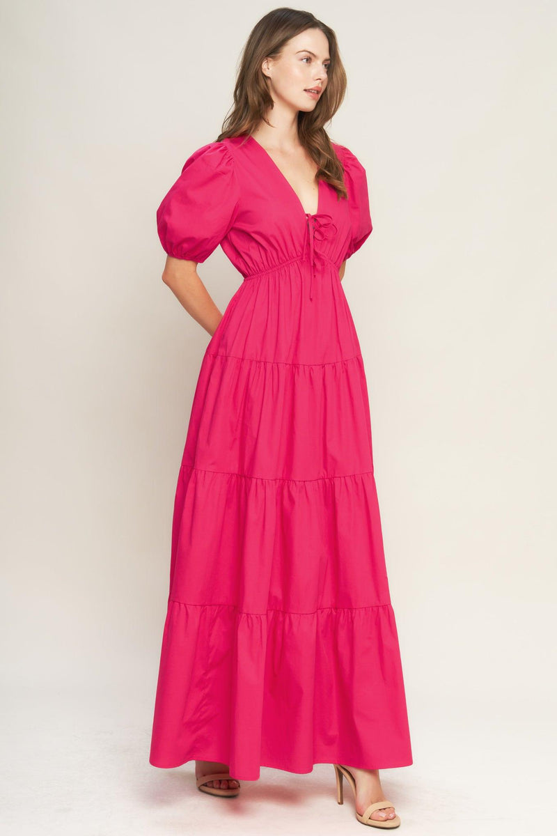 V-Neck High-Low Crepe Wedding Guest A-Line Dress Flying Tomato ID22573