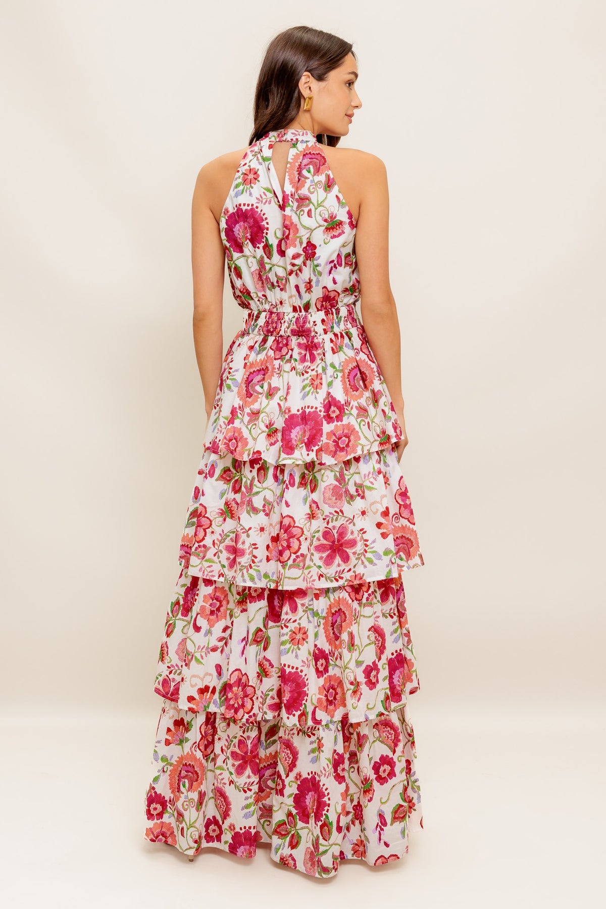 Formal Dresses Floral Print Long Ruffle Formal Dress Flying Tomato ID22611 Ivory Red