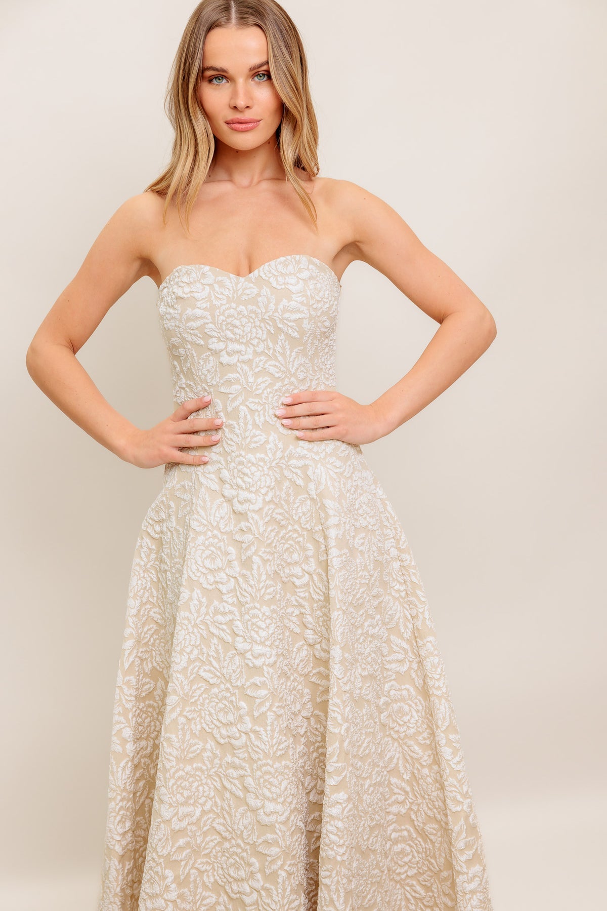 Cocktail Dresses Tea Length Cocktail Floral Dress Flying Tomato ID22662 Beige