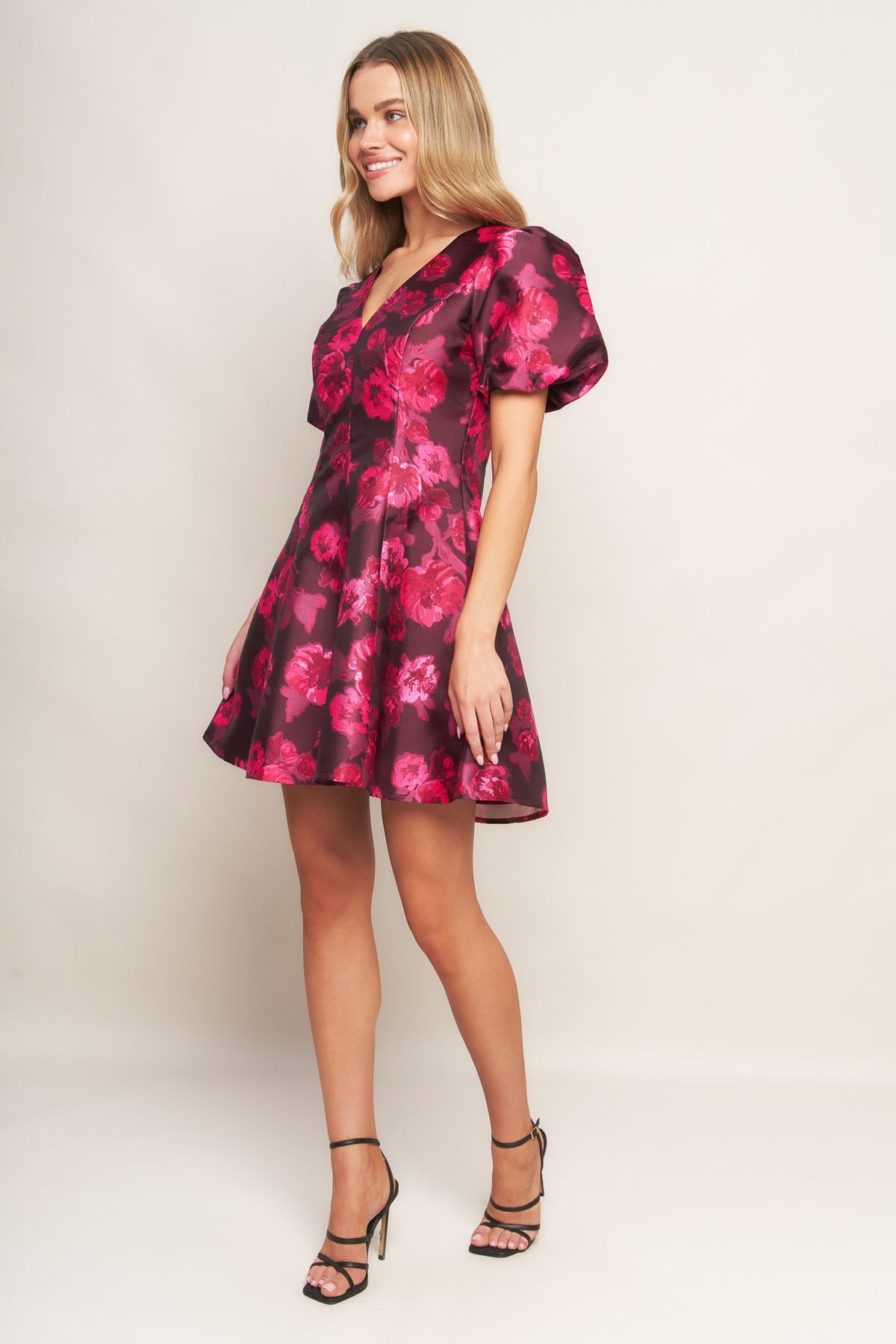 Cocktail Dresses Short Floral Print Mini Cocktail Dress Flying Tomato ID22954 Burgundy