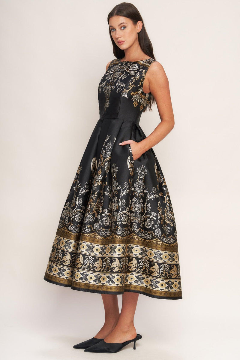Bateau Tea-Length Mikado Formal Fit & Flare Dress Flying Tomato ID23090