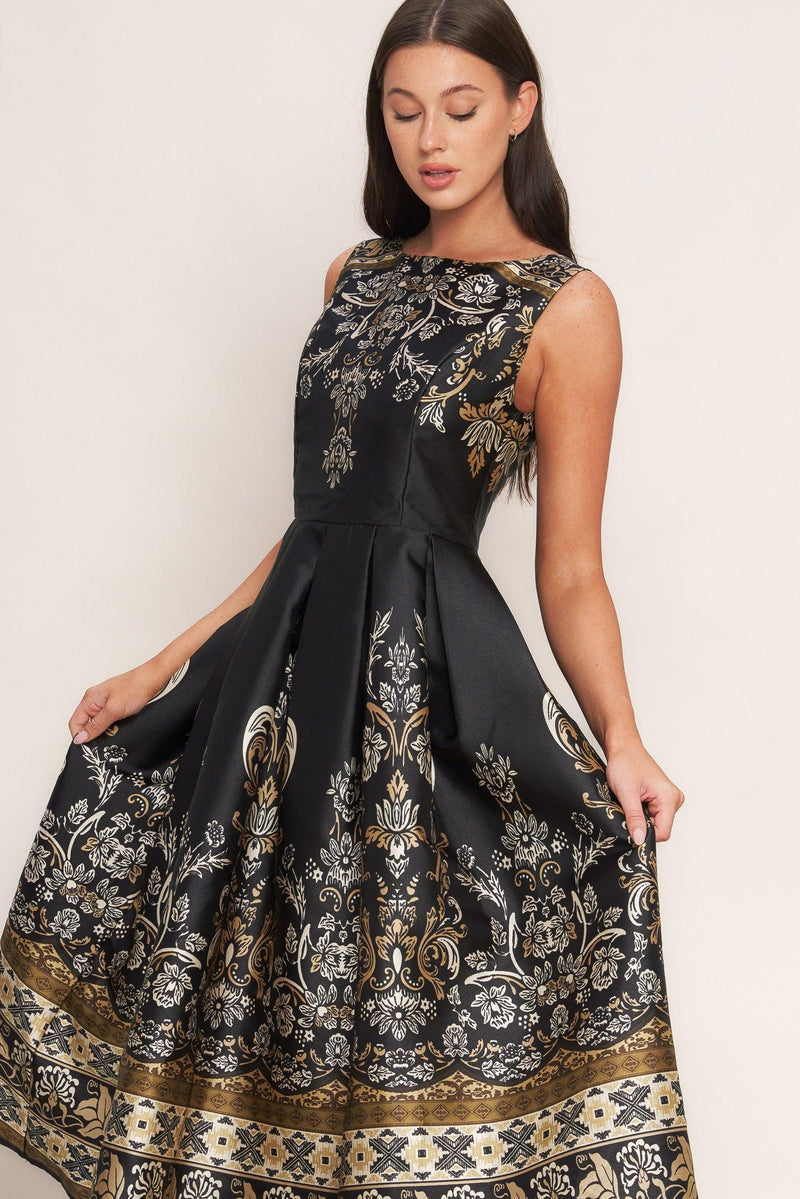 Bateau Tea-Length Mikado Formal Fit & Flare Dress Flying Tomato ID23090