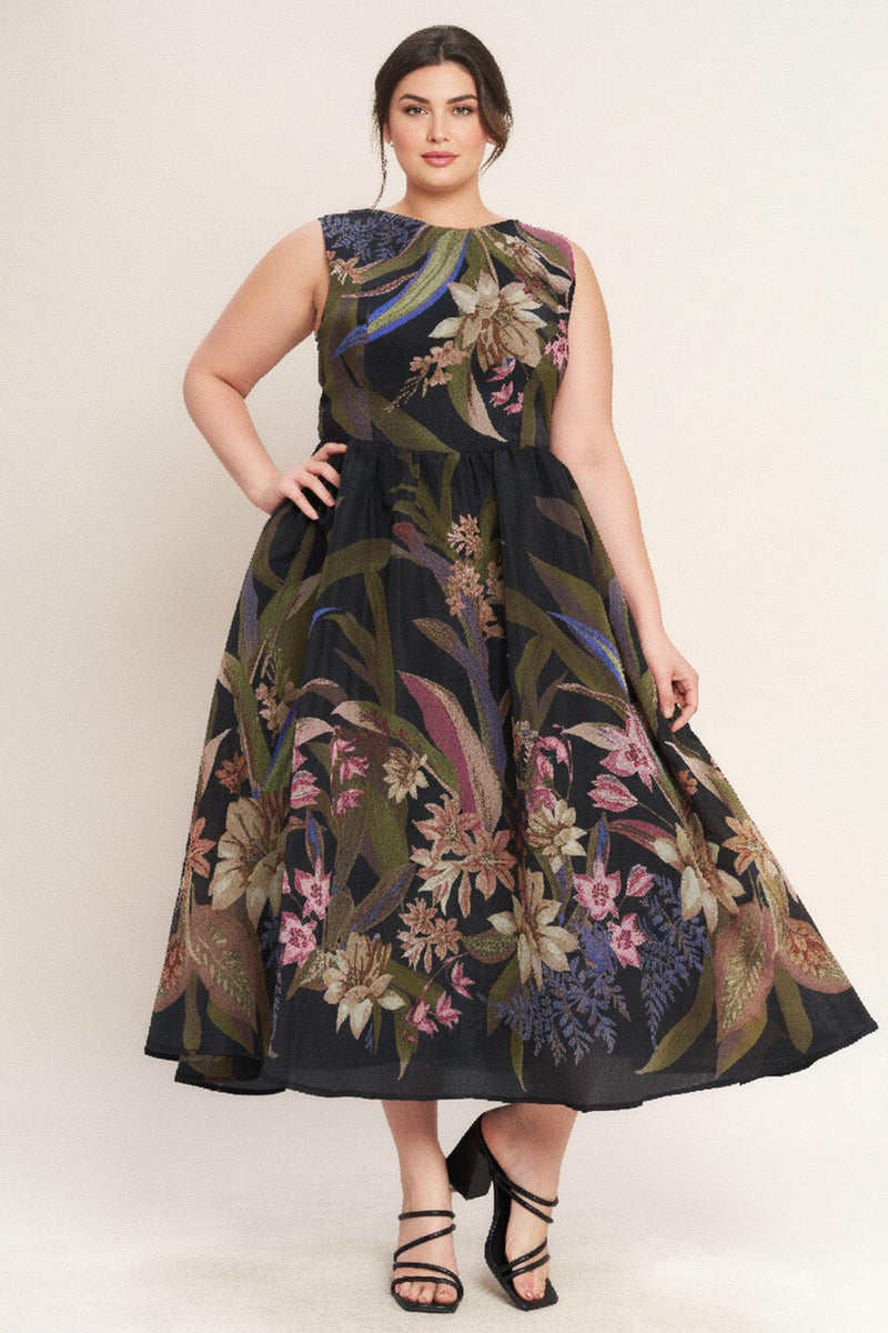 Bateau Midi Organza Formal A-Line Dress Flying Tomato ID23111