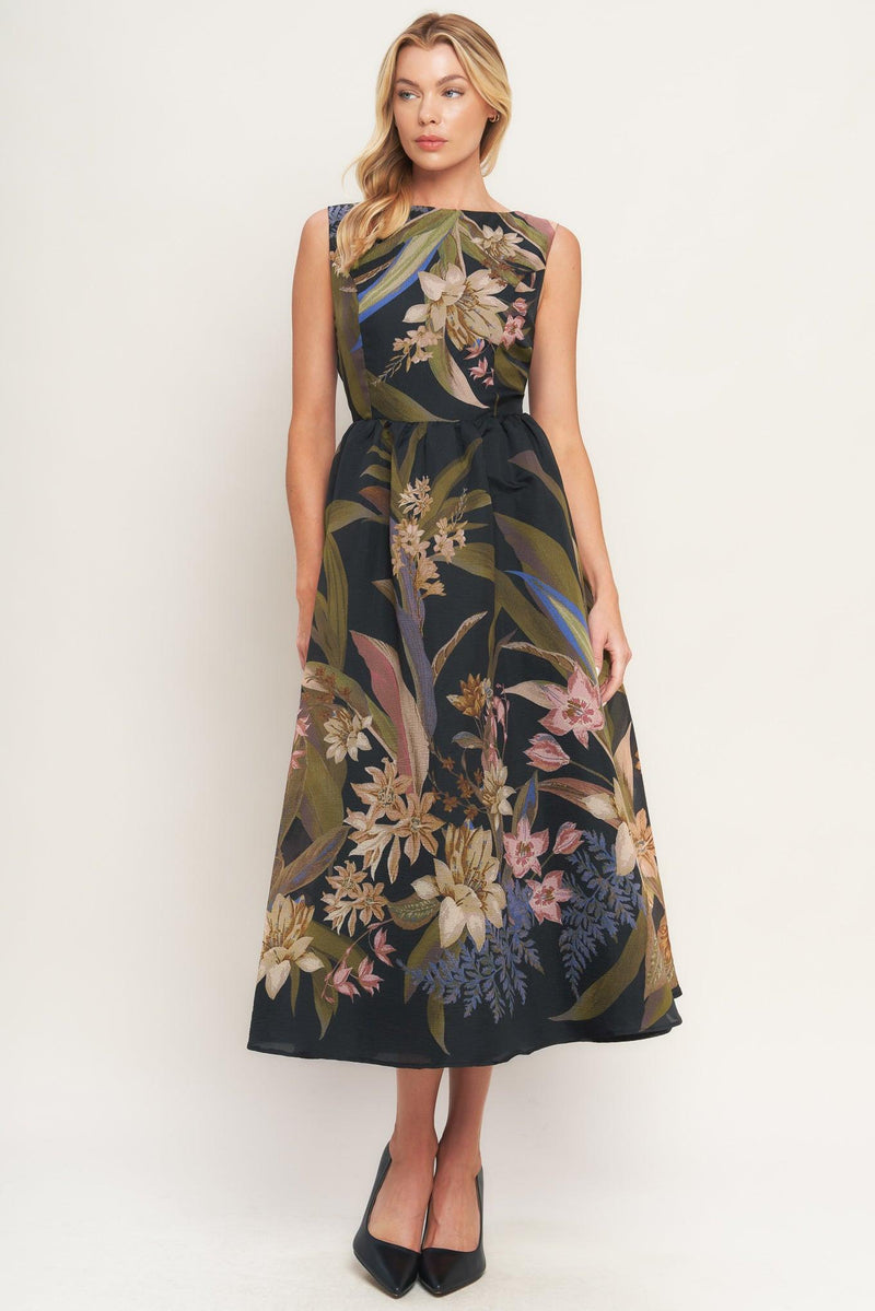 Bateau Midi Organza Formal A-Line Dress Flying Tomato ID23111