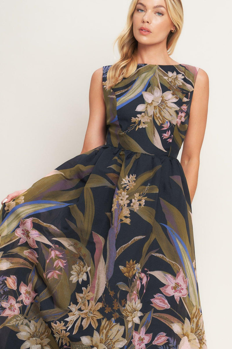 Bateau Midi Organza Formal A-Line Dress Flying Tomato ID23111