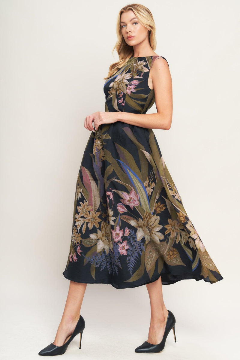 Bateau Midi Organza Formal A-Line Dress Flying Tomato ID23111