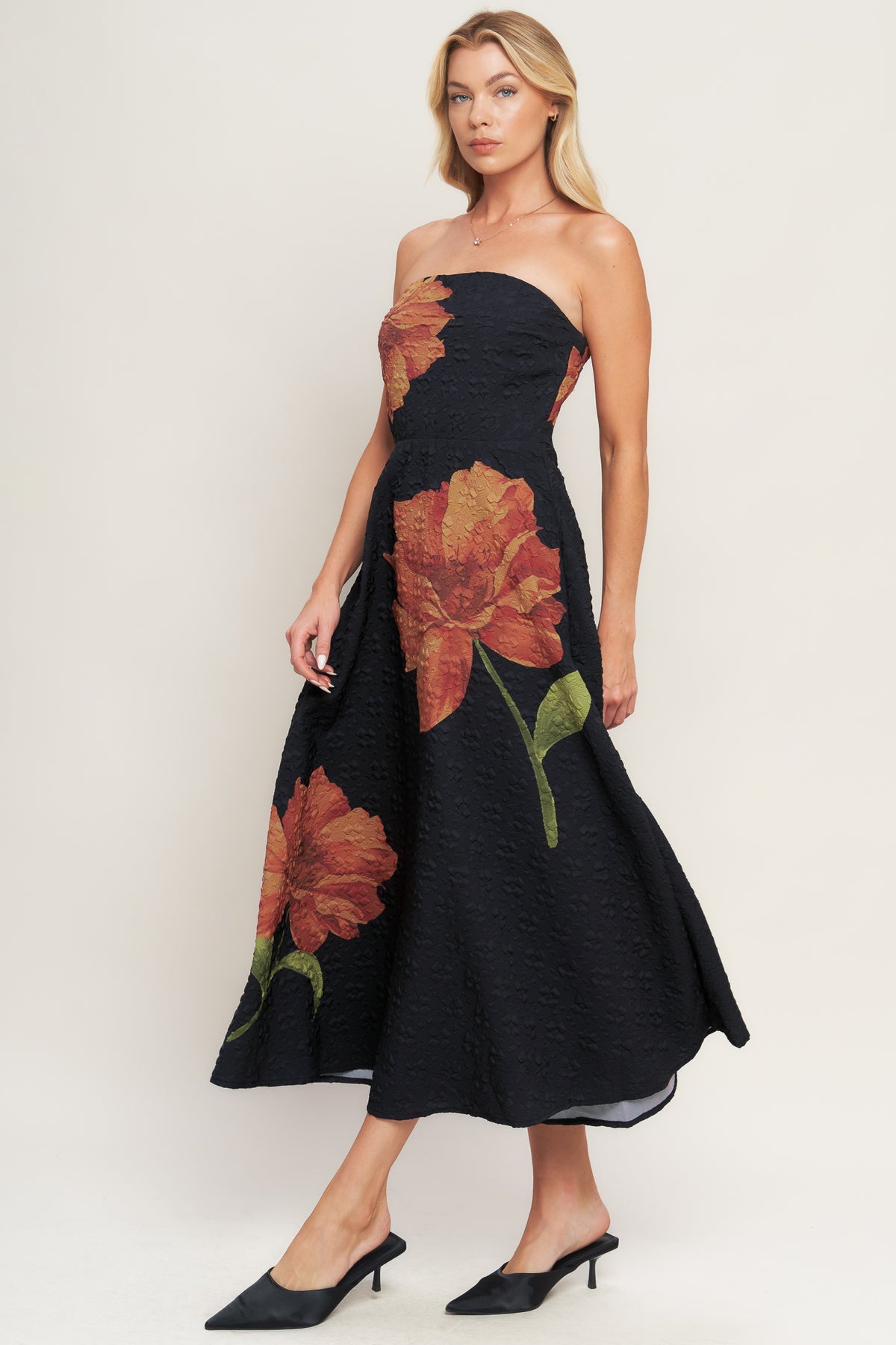 Cocktail Dresses A Line Cocktail Floral Print Tea Length Dress Flying Tomato ID23194 Black