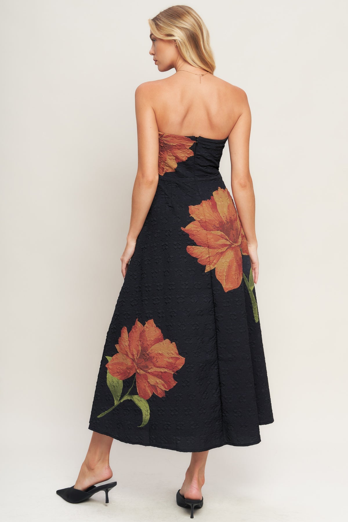 Cocktail Dresses A Line Cocktail Floral Print Tea Length Dress Flying Tomato ID23194 Black